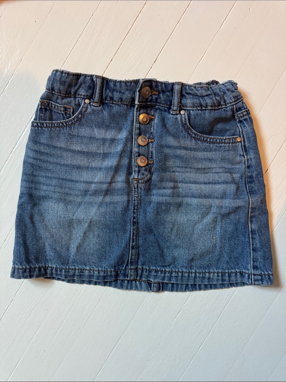 Denim Button-Front Mini Skirt - Blue